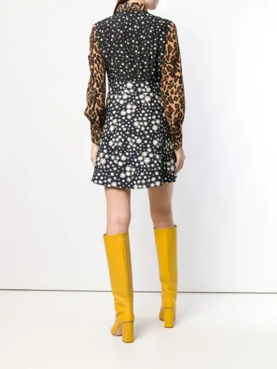 Shop Miu Miu Printed Ruched Mini Shirt Dress In Black