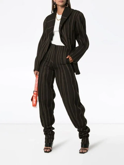 MUGLER EXAGGERATED WAIST STRIPED BLAZER - 黑色