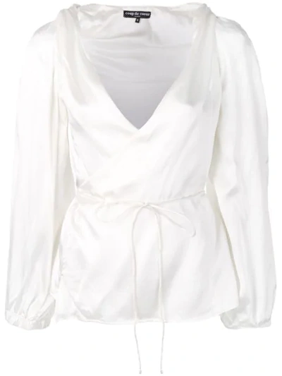 Shop Coup De Coeur Twisted Shoulder Wrap-blouse - White