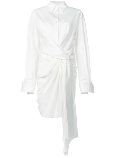 Shop Oscar De La Renta Ruched Shirt Dress In White