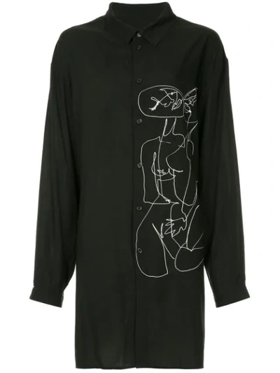 Shop Yohji Yamamoto Line Drawing Oversized Shirt - Black