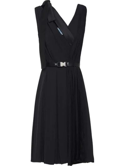 Shop Prada Bow Detail V-neck Dress In Black