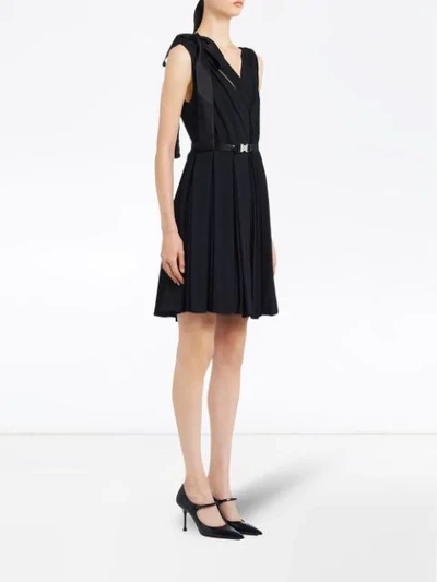 Shop Prada Bow Detail V-neck Dress In Black