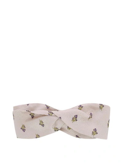 Shop Valentino Shimmering Floral Print Headband In Beige