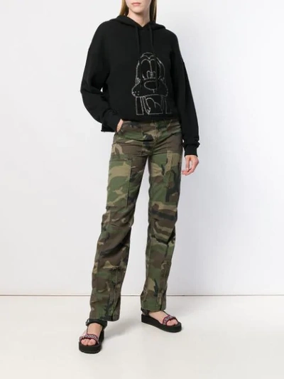 Shop Monse Embroidered Pluto Cropped Hoodie In Black