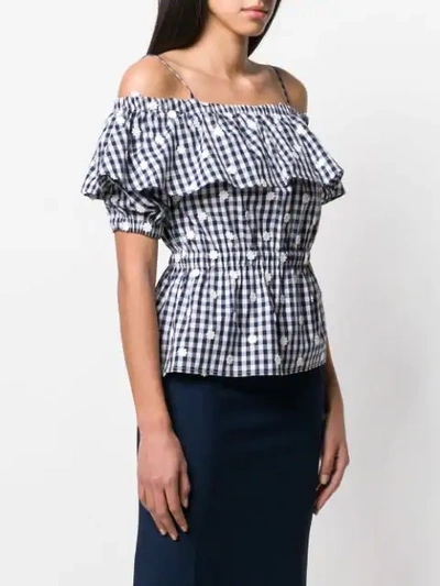 Shop Perseverance London Gingham Cold Shoulder Daisy Top In Blue