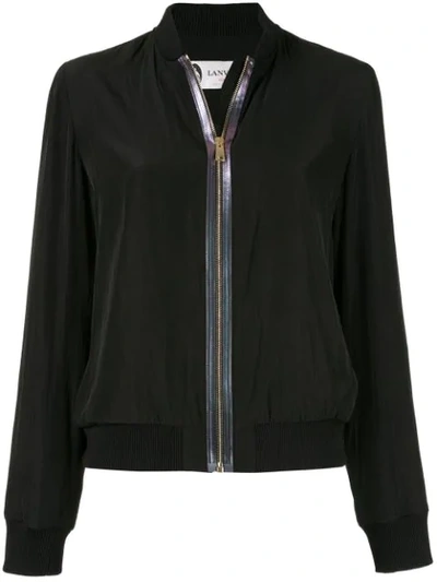 Shop Lanvin Leather Trim Bomber Jacket - Black