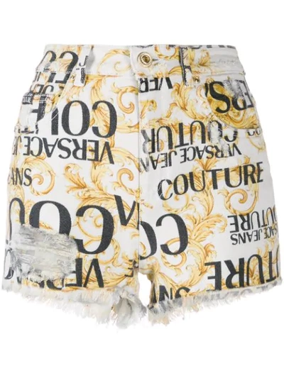 Shop Versace Jeans Couture Logo Baroque Print Shorts In White