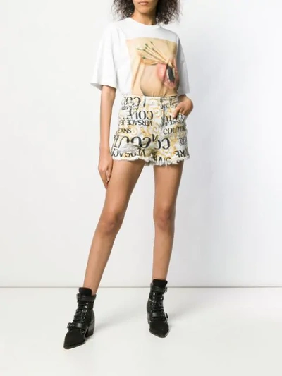 Shop Versace Jeans Couture Logo Baroque Print Shorts In White