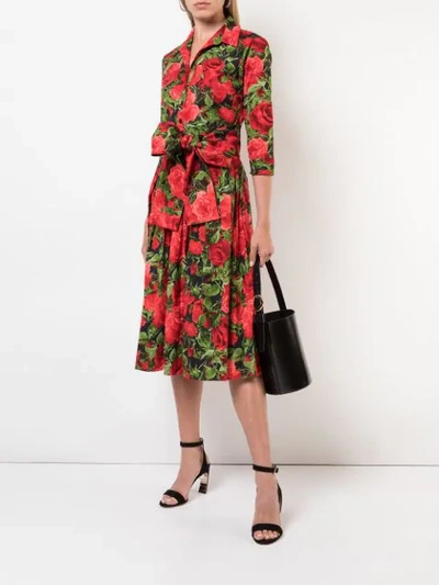 Shop Samantha Sung Floral Shirt Midi Dress In Black