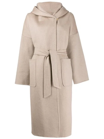 Shop Max Mara Hooded Wrap Coat In Brown