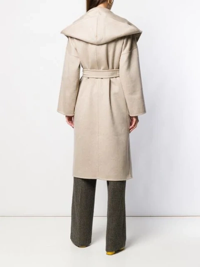 Shop Max Mara Hooded Wrap Coat In Brown