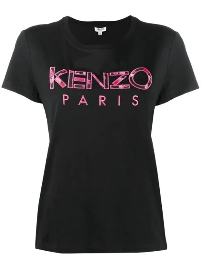 Shop Kenzo Peonies Logo T-shirt In Black