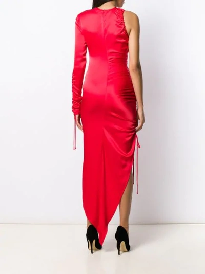 Shop David Koma Ruched Asymmetric Dress In Red