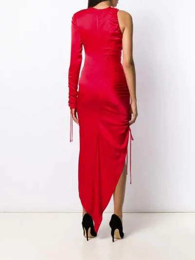 Shop David Koma Ruched Asymmetric Dress In Red