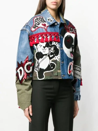 Shop Dolce & Gabbana Panda Camouflage Denim Jacket In Blue