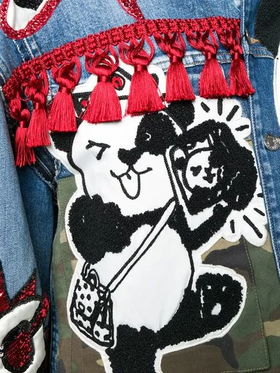 Shop Dolce & Gabbana Panda Camouflage Denim Jacket In Blue