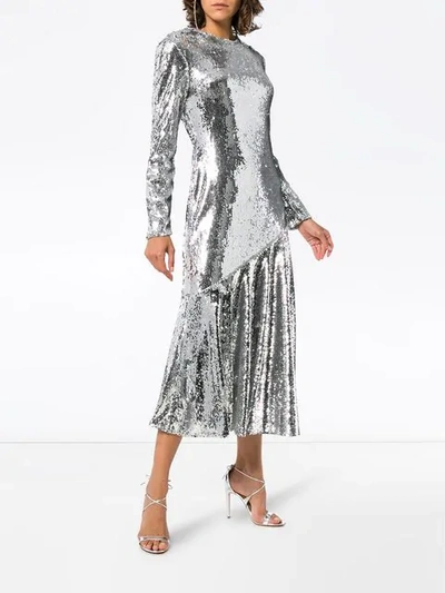 Shop Racil Sequin Embellished Silk Blend Midi Dress In Metallic