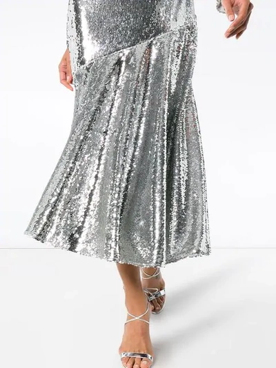 Shop Racil Sequin Embellished Silk Blend Midi Dress In Metallic