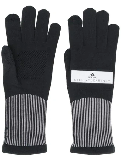 Shop Adidas By Stella Mccartney Knitted Running Gloves In Black