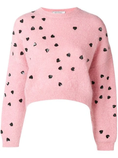 Shop Valentino Heart Embellished Sweater In Pink