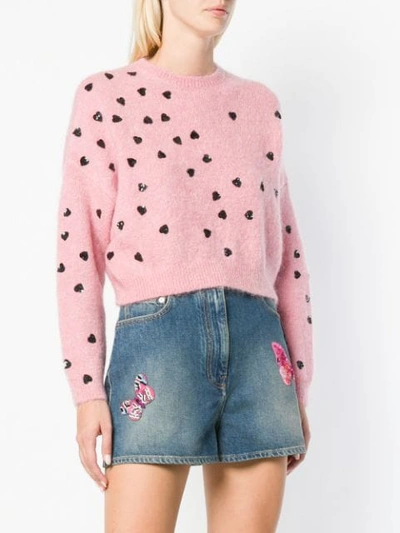 Shop Valentino Heart Embellished Sweater In Pink