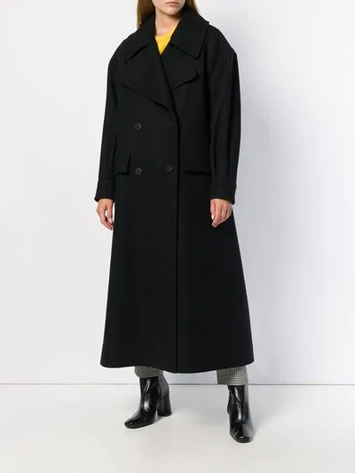 Shop Alberta Ferretti Long Double-breasted Coat In Black