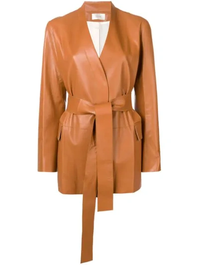 Shop The Row Tied Leather Jacket In Brown