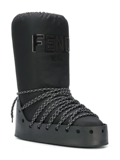 Shop Fendi Logo Moon Boots In F0abb-black+black