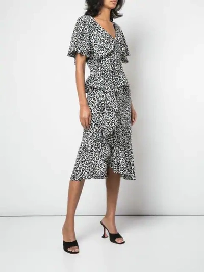 Shop Michael Kors Leopard Print Ruffled Dress In White