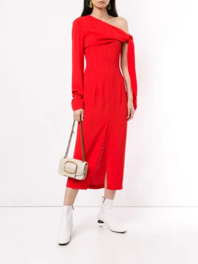 Shop Materiel Open Shoulder Fitted Dress In Red