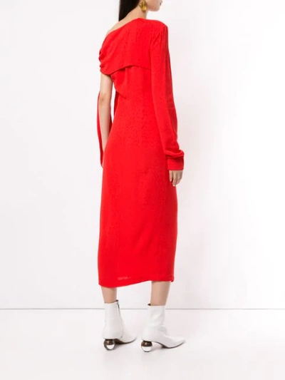 Shop Materiel Open Shoulder Fitted Dress In Red