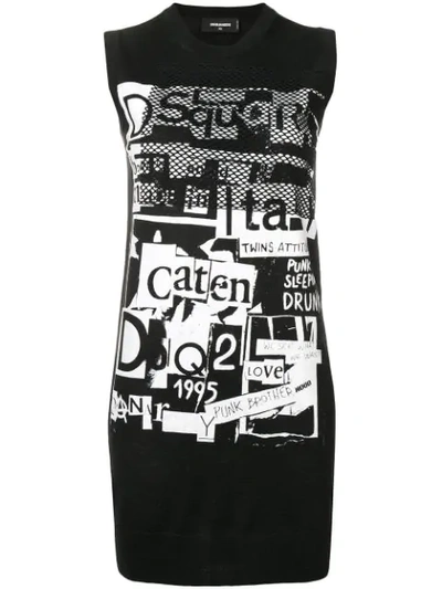 Shop Dsquared2 Logo Print T-shirt Dress In Black