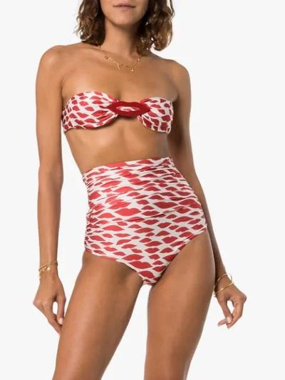 Shop Adriana Degreas Bacio Bandeau Lips-print Bikini In Red