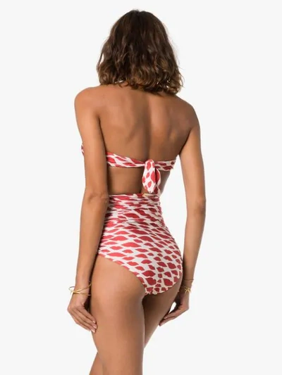 Shop Adriana Degreas Bacio Bandeau Lips-print Bikini In Red