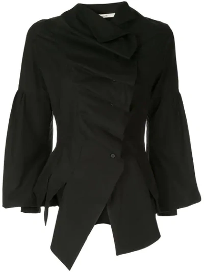 Shop Aganovich Front Ruffles Asymmetric Shirt In Black