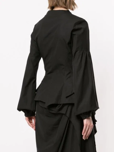 Shop Aganovich Front Ruffles Asymmetric Shirt In Black