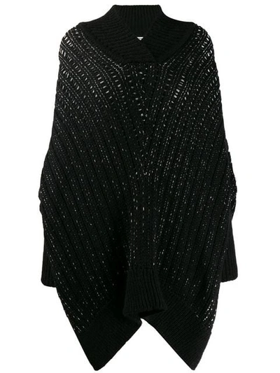 Shop Saint Laurent Open-knit Cape Poncho In Black