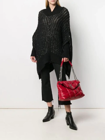 Shop Saint Laurent Open-knit Cape Poncho In Black