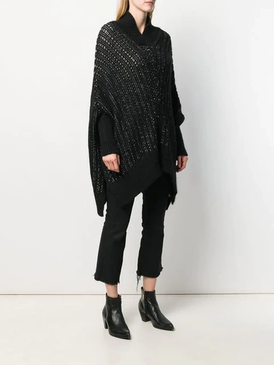 Shop Saint Laurent Open-knit Cape Poncho In Black