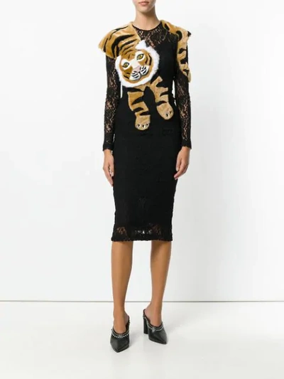 Shop Dolce & Gabbana Lace Tiger Shawl Dress - Black