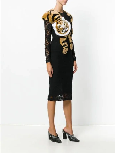 Shop Dolce & Gabbana Lace Tiger Shawl Dress - Black