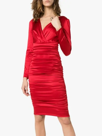 Shop Dolce & Gabbana Ruched Silk Satin Dress In Red