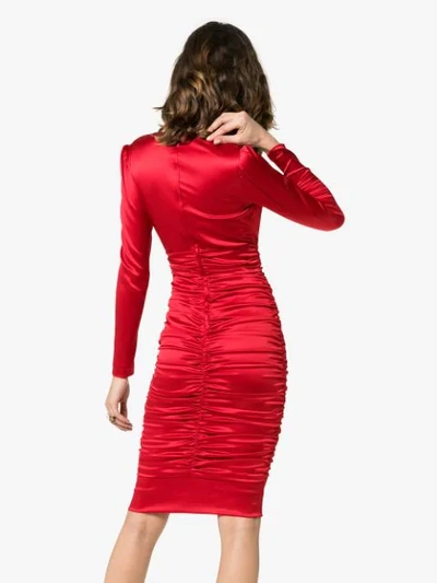 Shop Dolce & Gabbana Ruched Silk Satin Dress In Red