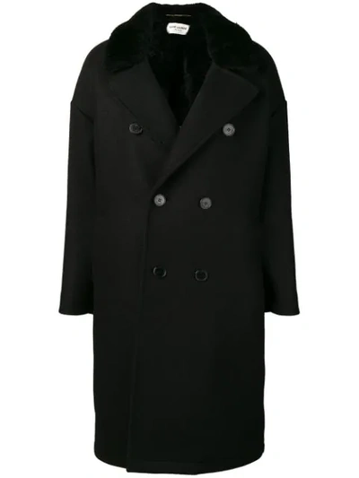 Shop Saint Laurent Double Breasted Coat In Black