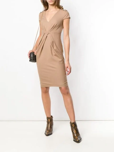 Shop Pinko Ruched Shift Midi Dress In Neutrals