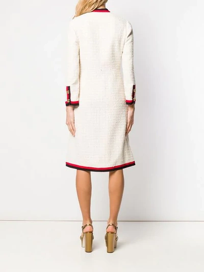 Shop Gucci Web-trimmed Tweed Dress In Neutrals