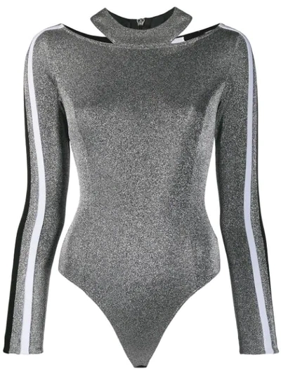 Shop No Ka'oi Metallic Cut-out Body Top In Silver