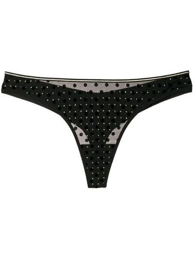 Shop Marlies Dekkers Petit Point Butterfly Thong In Black And Gold Dot