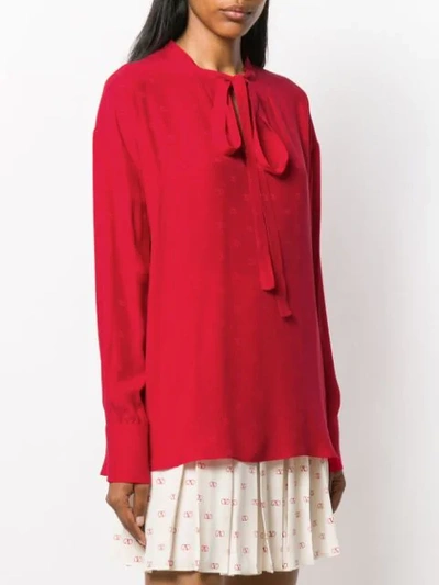 Shop Valentino Micro Jacquard Logo Blouse In Red